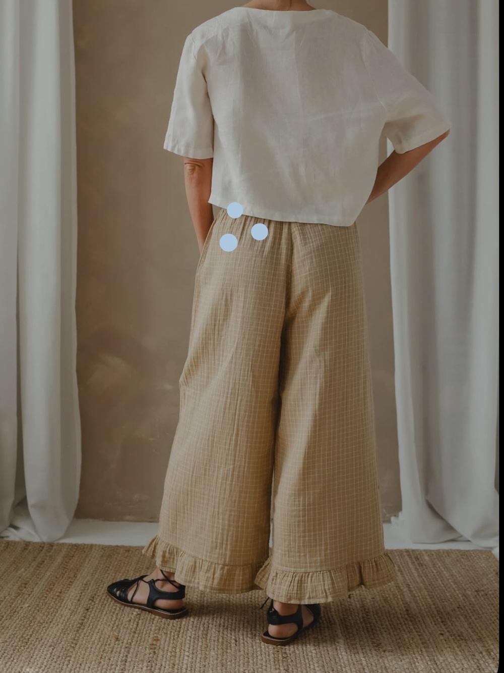 Wide-Leg Ruffle Hem Pants in Tan